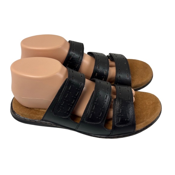 ARRAY Boardwalk Womens 9.5M Black Leather Slide Sandals Adjustable Memory Foam - Picture 5 of 9